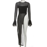 Sexy Mesh Flare Sleeve Long Smock GAXB-P0296TP