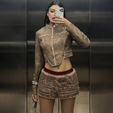 Leather Patchwork Tight Short GZJQ-K25P84206