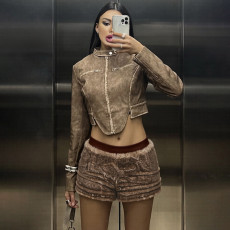 Leather Patchwork Tight Short GZJQ-K25P84206