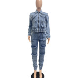 Fashion Long Sleeve Denim Two Piece Pants Set NYF-NY8158