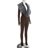 Deep V Neck Furrzy Neck Jumpsuit MXBF-Q25JP303