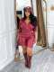Leather Long Sleeve Hooded Two Piece Shorts Set MEM-88672