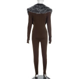 Deep V Neck Furrzy Neck Jumpsuit MXBF-Q25JP303