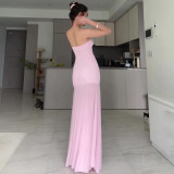 Solid Color Wrap Chest Mesh Split Maxi Dress GAXB-P0253DS