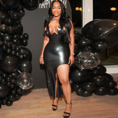 Leather Irregular Split Bodycon Dress GZJQ-K25D83946