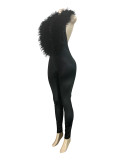 Feather Patchwork Deep V Neck Jumpsuit CH-25058
