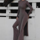 Long Sleeve Split Long Tops Flare Pants 2 Piece Set GAXB-W435ST