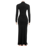 Solid Color Long Sleeve Maxi Dress GAXB-A724DS