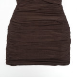 Slash Neck Mesh Ruched Mini Dress GAXB-D456DS