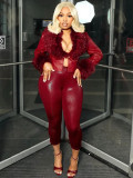 Furrzy Neck V-neck Leather Jackets CH-25063