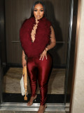 Feather Patchwork Deep V Neck Jumpsuit CH-25058