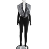 Deep V Neck Furrzy Neck Jumpsuit MXBF-Q25JP303