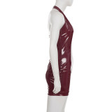 Leather Glossy V-Neck Bodycon Dress GPKJ-MR45060