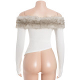 Fur Neck One Shoulder Tops GAXB-D397TP