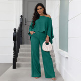 Bat Sleeve Solid Color Loose Two Piece Pants Set ASL-6812