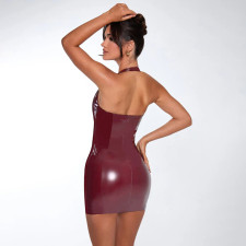 Leather Glossy V-Neck Bodycon Dress GPKJ-MR45060