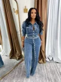 Single Breasted Washed Denim Two Piece Pant Set TK-6348
