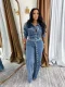 Single Breasted Washed Denim Two Piece Pant Set TK-6348