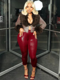 Furrzy Neck V-neck Leather Jackets CH-25063