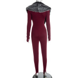 Deep V Neck Furrzy Neck Jumpsuit MXBF-Q25JP303