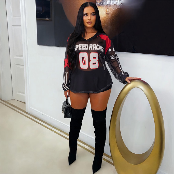 Mesh Print Loose Sport T Shirt ASL-6811