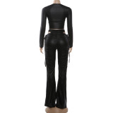 Solid Color Ruched Tops Two Piece Pants Set GZJQ-K25S85221