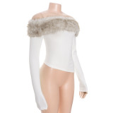 Fur Neck One Shoulder Tops GAXB-D397TP