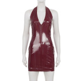 Leather Glossy V-Neck Bodycon Dress GPKJ-MR45060