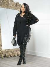 Knits Holes Tassel Loose Dress CM-9540