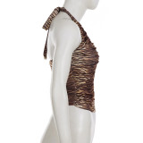 Deep V-neck Animal Print Halterneck Tops GPKJ-MR44910