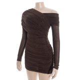 Slash Neck Mesh Ruched Mini Dress GAXB-D456DS