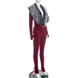 Deep V Neck Furrzy Neck Jumpsuit MXBF-Q25JP303