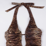 Deep V-neck Animal Print Halterneck Tops GPKJ-MR44910