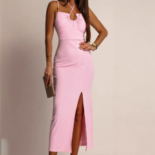 Solid Color Halterneck Sling Midi Dress GAXB-W428DS