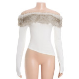 Fur Neck One Shoulder Tops GAXB-D397TP