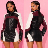Leather Patchwork Jackets Two Piece Skirts Set YNSF-8013