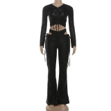 Solid Color Ruched Tops Two Piece Pants Set GZJQ-K25S85221