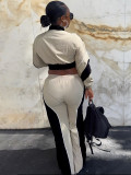 Contast Color Patchwork Zipper Two Piece Pant Set CH-25062