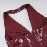 Leather Glossy V-Neck Bodycon Dress GPKJ-MR45060