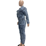 Fashion Long Sleeve Denim Two Piece Pants Set NYF-NY8158