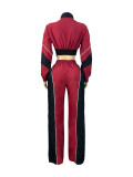 Contast Color Patchwork Zipper Two Piece Pant Set CH-25062
