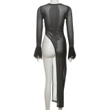 Sexy Mesh Flare Sleeve Long Smock GAXB-P0296TP