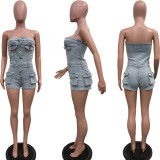 Fashion Denim Tube Tops Romper BGN-362