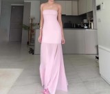 Solid Color Wrap Chest Mesh Split Maxi Dress GAXB-P0253DS