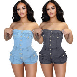 Fashion Denim Tube Tops Romper BGN-362
