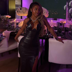 Leather Irregular Split Bodycon Dress GZJQ-K25D83946