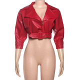 Solid Color Lapel Tie Up Short Coats GZJQ-K25C84803