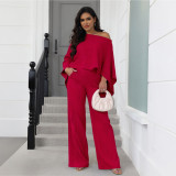Bat Sleeve Solid Color Loose Two Piece Pants Set ASL-6812