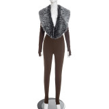 Deep V Neck Furrzy Neck Jumpsuit MXBF-Q25JP303