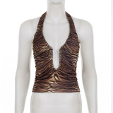 Deep V-neck Animal Print Halterneck Tops GPKJ-MR44910